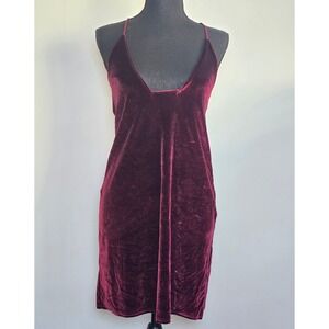 Missguided Women's Velvet Slip Dress Size US 4 Burgundy Mini Y2K Grunge Goth